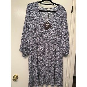 Ava & Viv Blue Floral Print Midi Dress 1X target